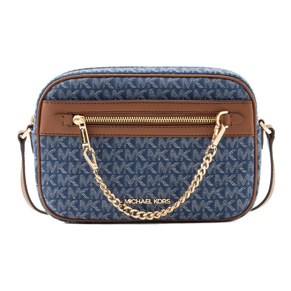 New MICHAEL KORS Jet Set Cotton Camera Bag Shoulder Bag Crossbody Bag Women's Blue 35F2GTTC9J-DENIM-MULTI