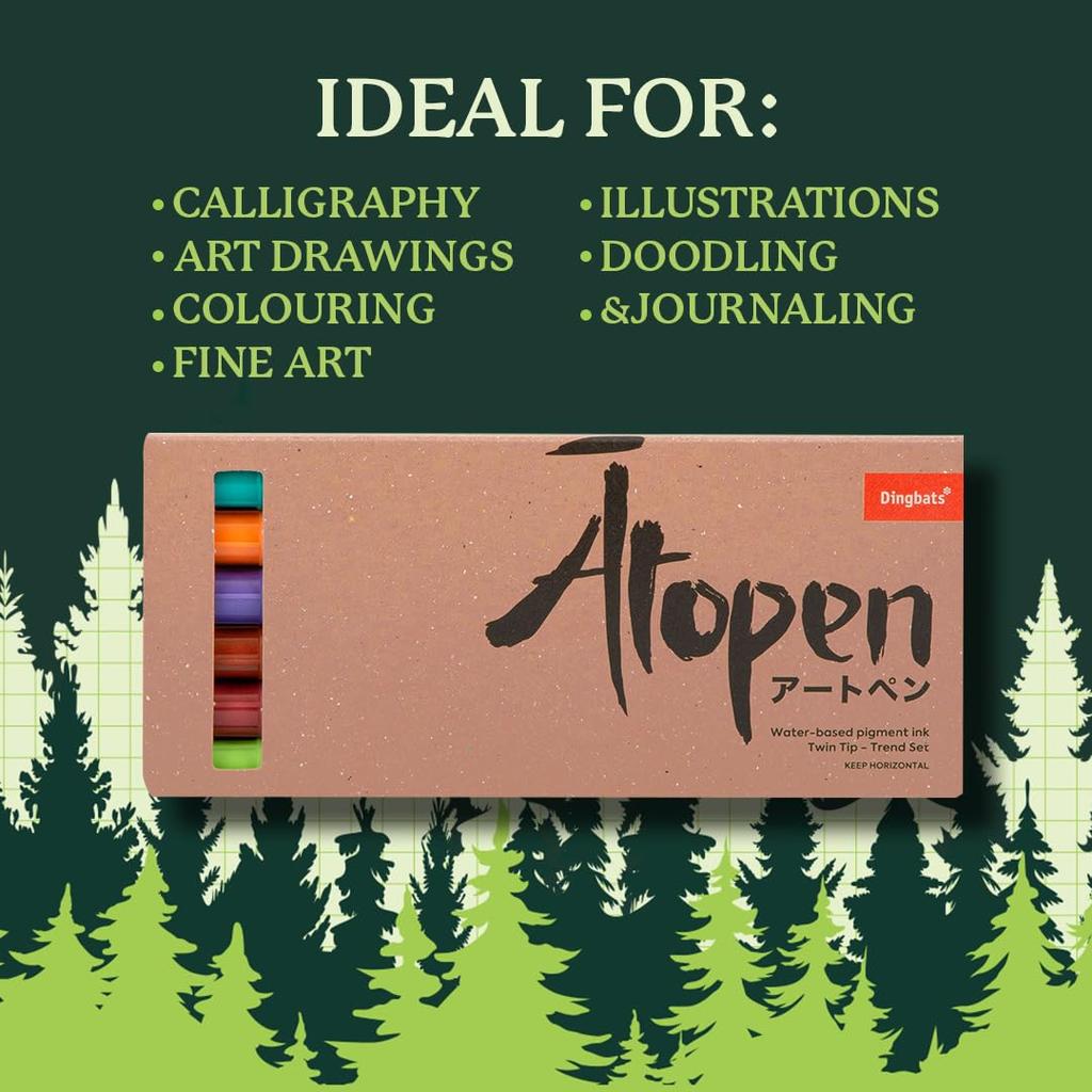 Dingbats Dual Tip Color Pens Drawing Marker Pen Set with Fineliner and Brush Pens Calligraphy - Ātopen - Water-Based - Smudge-Proof - Journaling,