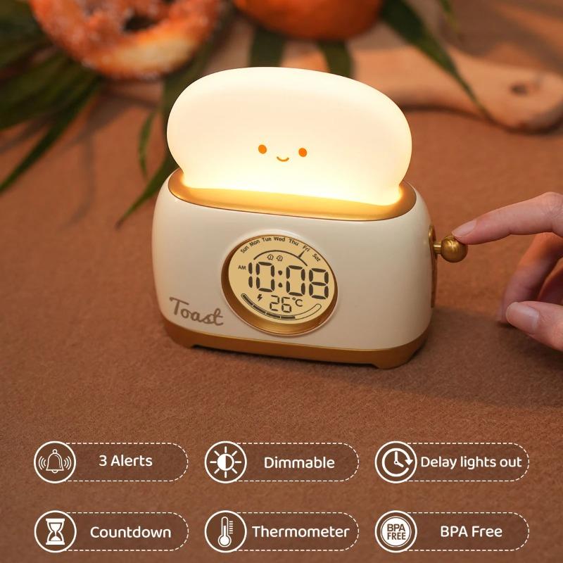 Night Light Alarm Clock Wake Up LED Nightlight Creative Cute Bedroom Bedside Electronic Desktop Clocks with Temperature Display