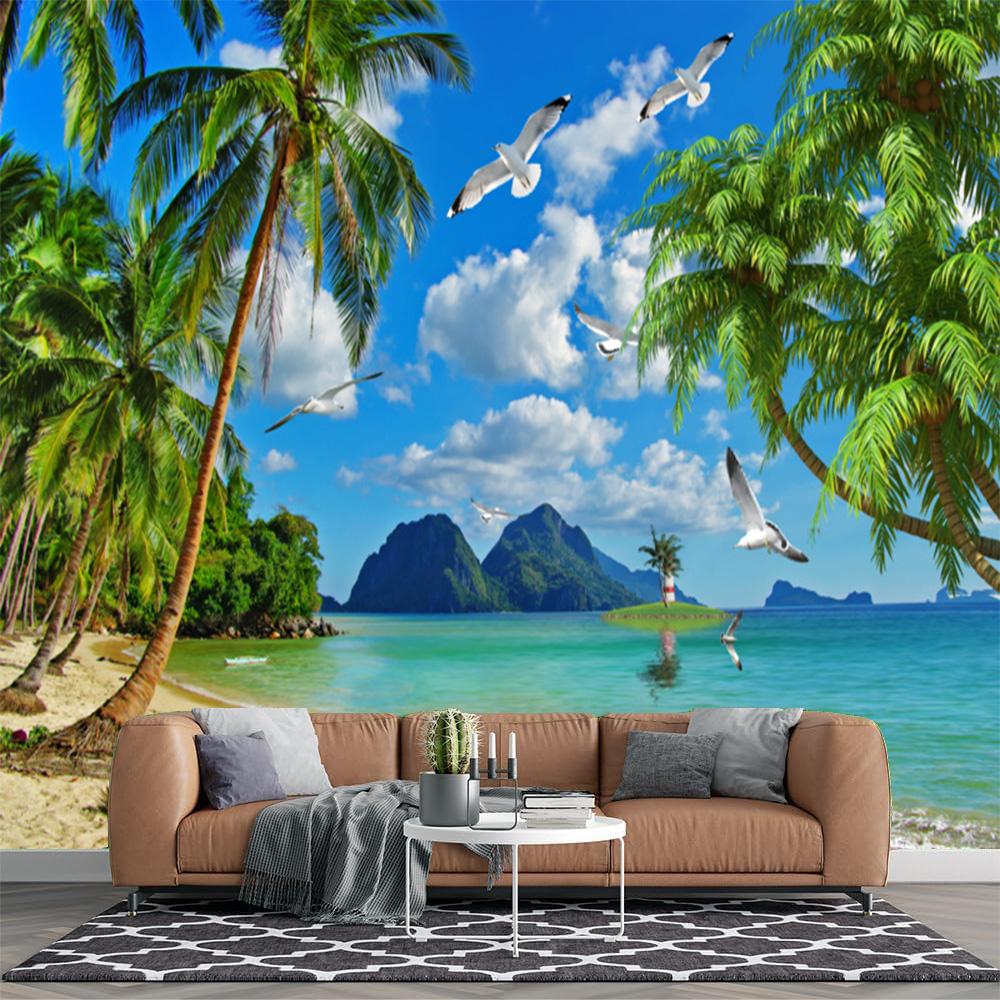

Blue Sky White Clouds Sea Island Beach Wallpaper Coconut Tree Beach Murals 200 cm(W) x 140 cm(H)