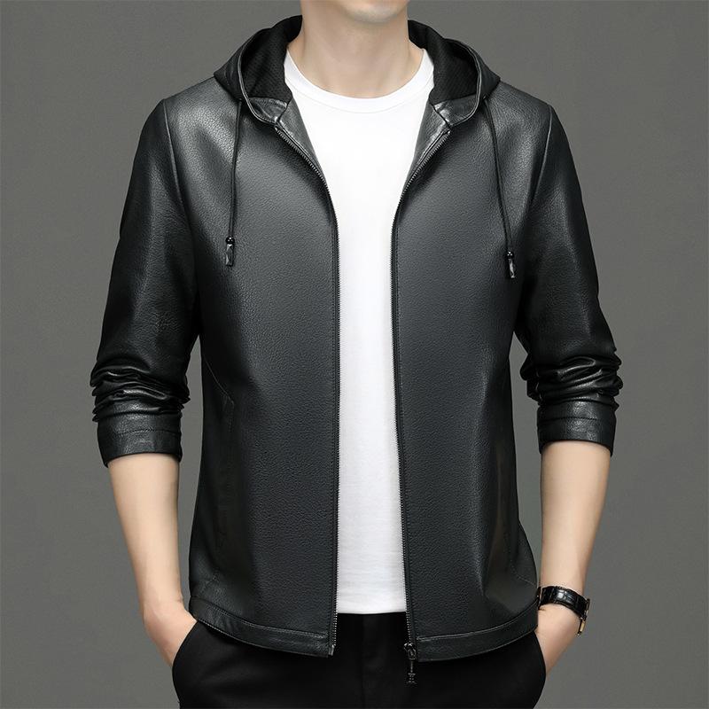 Genuine Leather Jacket for Men, First-layer Sheepskin, Middle-aged and Elderly Dad Leather Jacket, Middle-aged Coat
