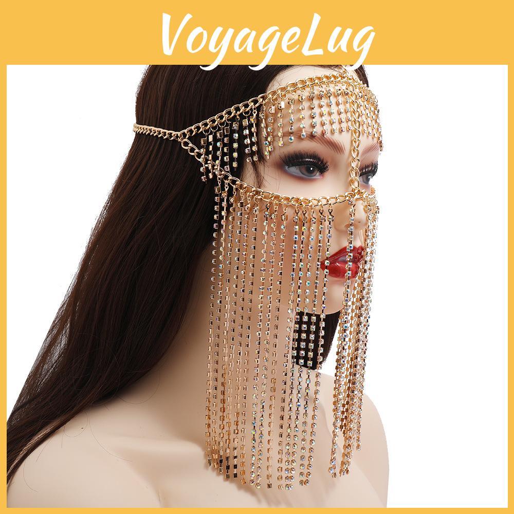Fashion Rhinestone Decoration With Tassel Design Women Headwear Face Curtain For Nightclub Party And Performance