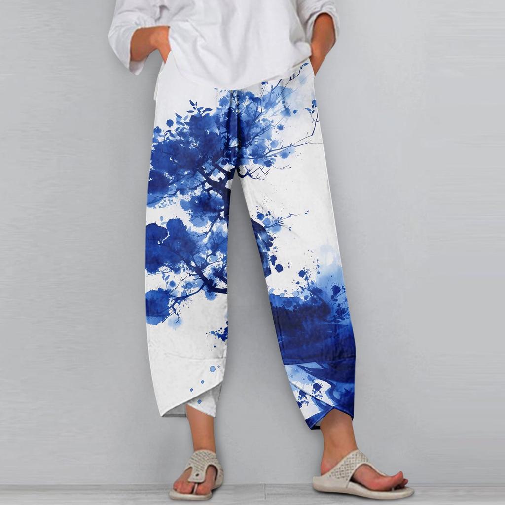 Women's Pants  With Pockets Casual Trousers Pants For Women Summer Casual Wide Leg Elastic Waist Pants With Pockets