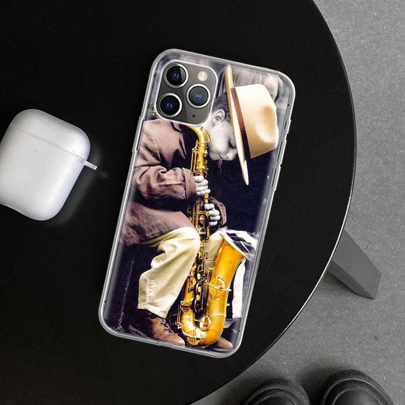 Music Saxophone Instrument Phone Case Cover for iPhone 11 12 13 Mini 14 15 Plus 16 Pro Max 17 Air 7 8 + SE Art Customized Fundas
