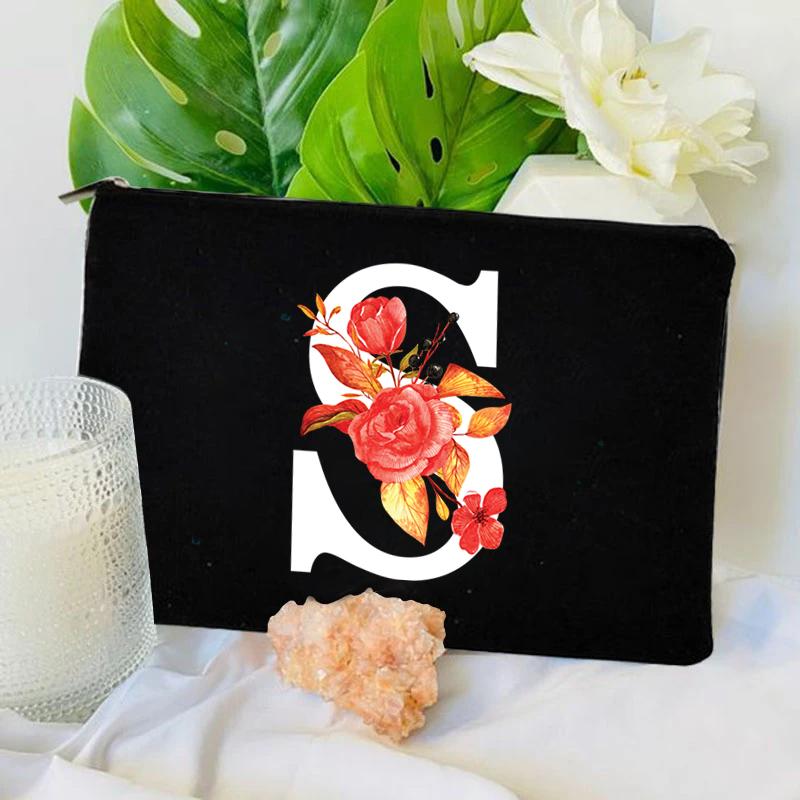 26 Floral Alphabet A-Z Makeup Bag Purse Party Lipstick Cosmetic Bags Fashion Letters Women's Outdoor Travel Toiletry Pouchs