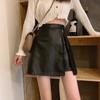 Women's High-Waisted PU Leather A-Line Zipper Mini Skirt