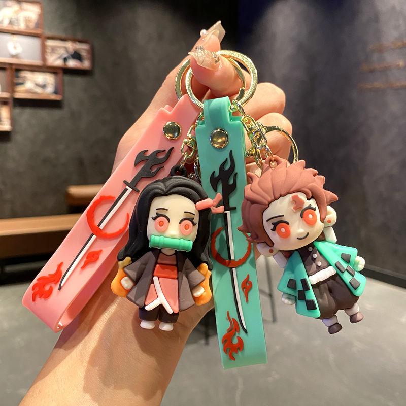 Cartoon Anime Ghost Annihilation Blade Key Chain Creative Silicone Charcoal Jiro Car Pendant Couple Bag Keychain