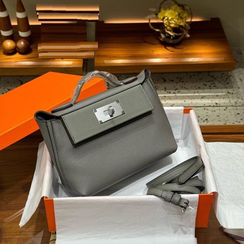 

Высококачественная ретро-сумка со стальной фурнитурой 2424, женская сумка с верхним слоем из коровьей кожи, сумка-пельмень через плечо 21x16x10.5cm серый