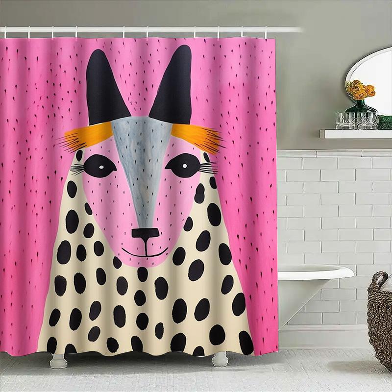 Animal Printed Shower Curtain Set Cute Cow & Sheep Pattern Waterproof Bath Decor Home Accessories In Multicolor