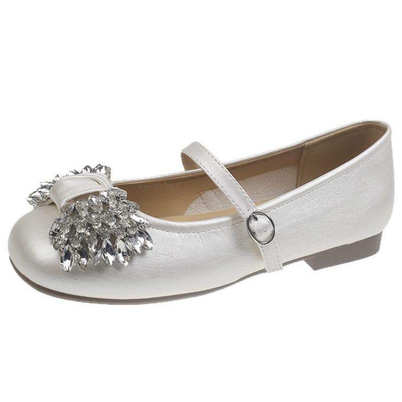 Spring and autumn silver new light mouth rhinestone thick heel Mary Jane flat shoes commuter single shoes women