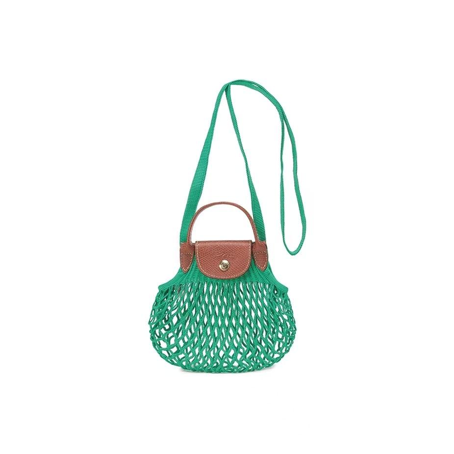 

Longchamp Le Pliage 17 Woven Hollow Button Cotton And Leather Trimmed Handheld Shoulder Crossbody Bag Small Women Bags Green Brown 10139HVH129 Green & Brown