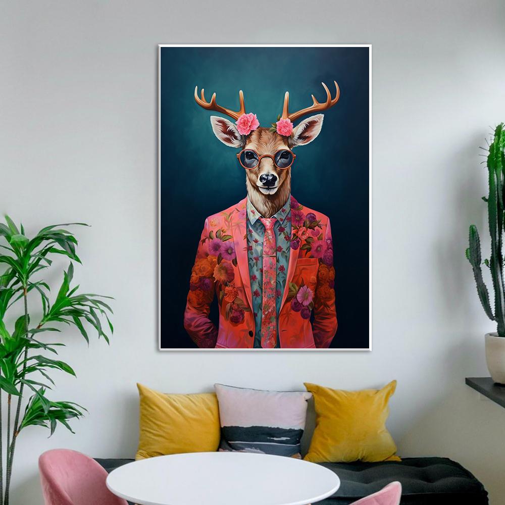 Al Dyreportrettmaleri Moderne Veggkunst Lerret Plakattrykk Abstrakt Tegneserie Fargerikt Bilde Stue Hjemmedekor Cuadros