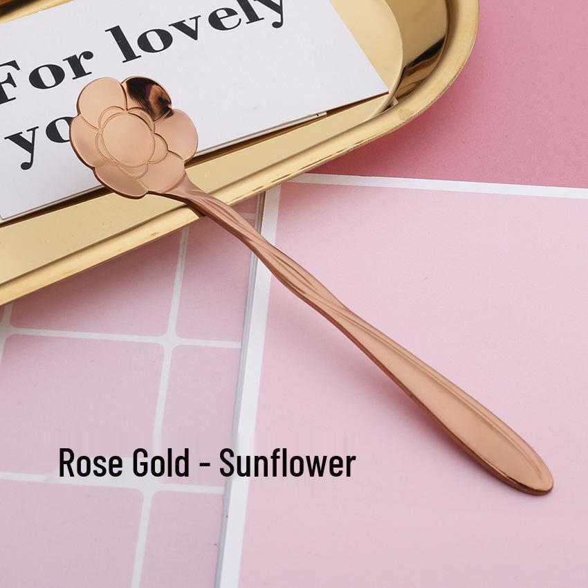 Gold Plated Christmas Flower Mixing Spoon - Japanese Stainless Steel Coffee Stirrer with Custom Logo Option.