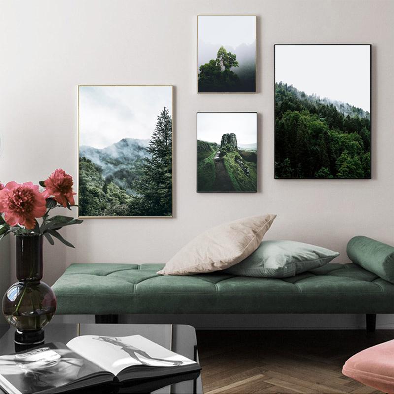 Mountain Foggy Forest Picture Nature Scenery Scandinavian Poster Nordic Decoration Landscape Print Wall Art Canvas Painting