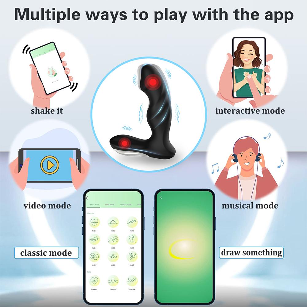 Male Prostate Massager Anal Plug Vibrator for Men APP Control Dual Vibrating Butt Plug Perineum Stimulator Sex Toy for Couples