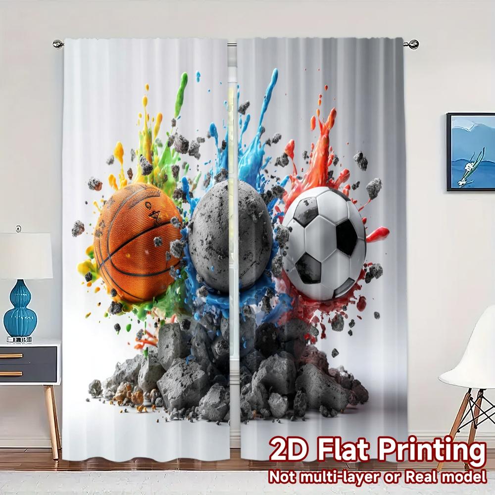 

Set Of 2 Flat Printing Curtains Without Rod Ball Explosion Pattern Popular Versatile Polyester Festive Curtain W100*H70(CM)-Grommet top&1PCS
