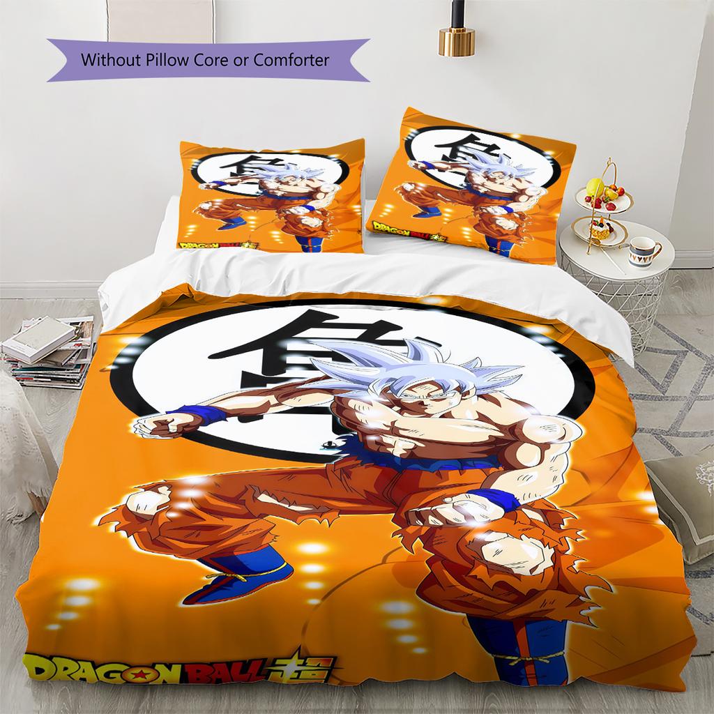 Sängkläder med Son Goku-mönster, Täcke Set Täckeöverdrag Örngott Hem Födelsedagspresent (1 * påslakan + 2 * örngott, utan kärna)