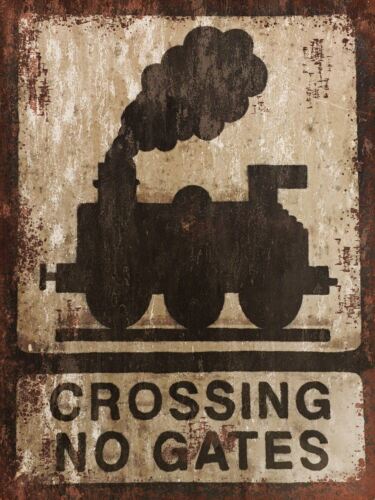 Railway Crossing No Gates Warning Sign Vintage Style Metal Sign Garage Shed aAluminum