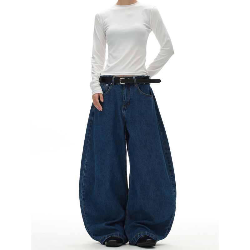 Kisko American Retro Embroidered Washed Vintage Wide-Leg Jeans Unisex Trendy Brand Relaxed Baggy Scimitar Pants