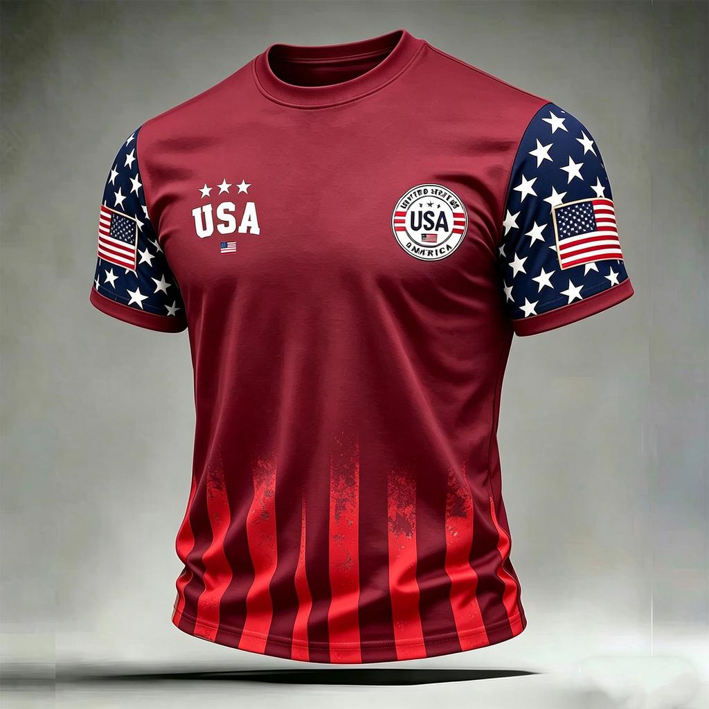 Men's Casual Printed Crew Neck Lightweight Breathable Short Sleeve Shirt USA Themed Graphic Design Comfortable Fit