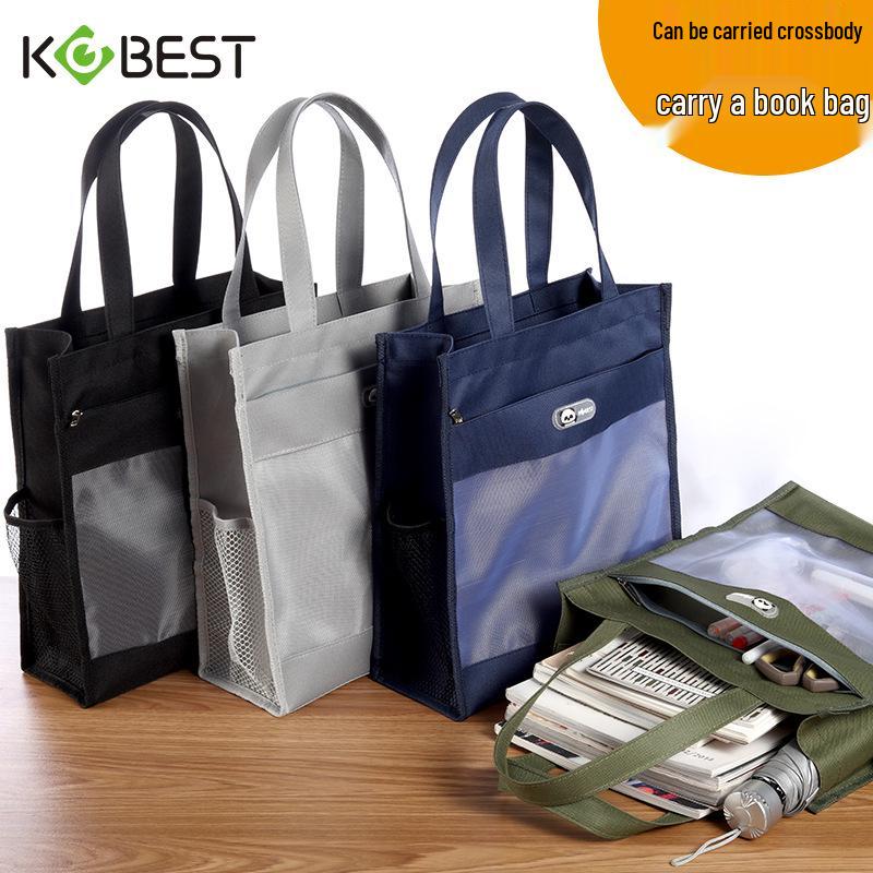 KOBEST Kangbai Student Art Tote: A4 Transparent Mesh Bag with Large Capacity for Books and Supplies.