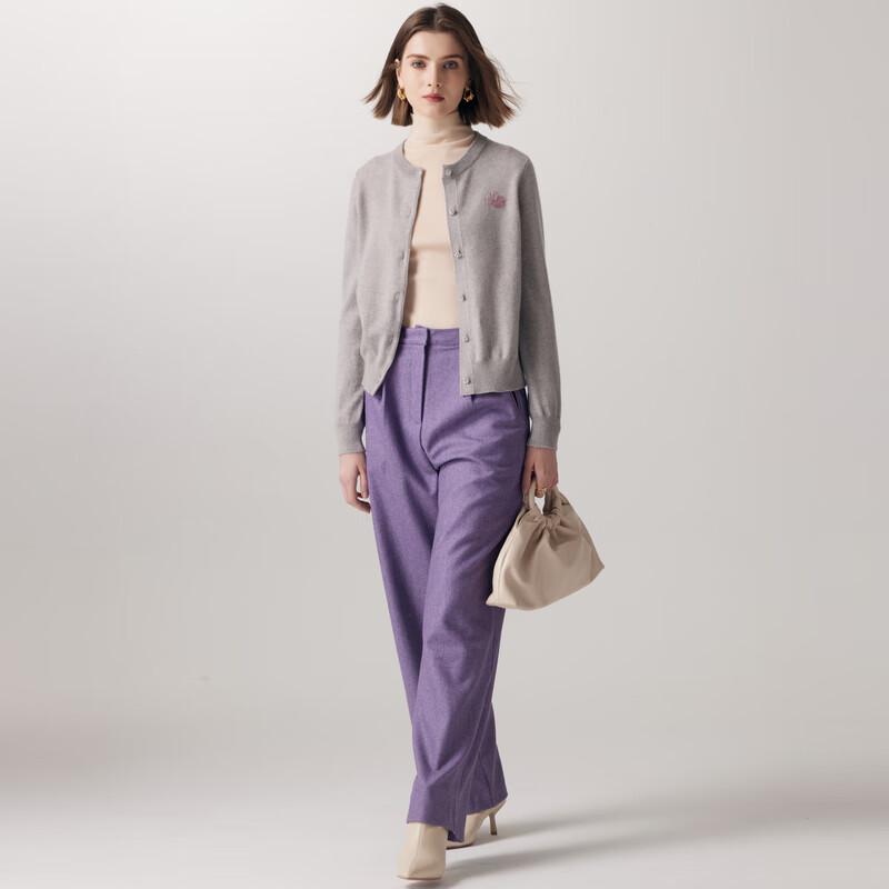 PALUOPO Women's 2025 A/W 100% Cashmere Intarsia Round Neck Cardigan