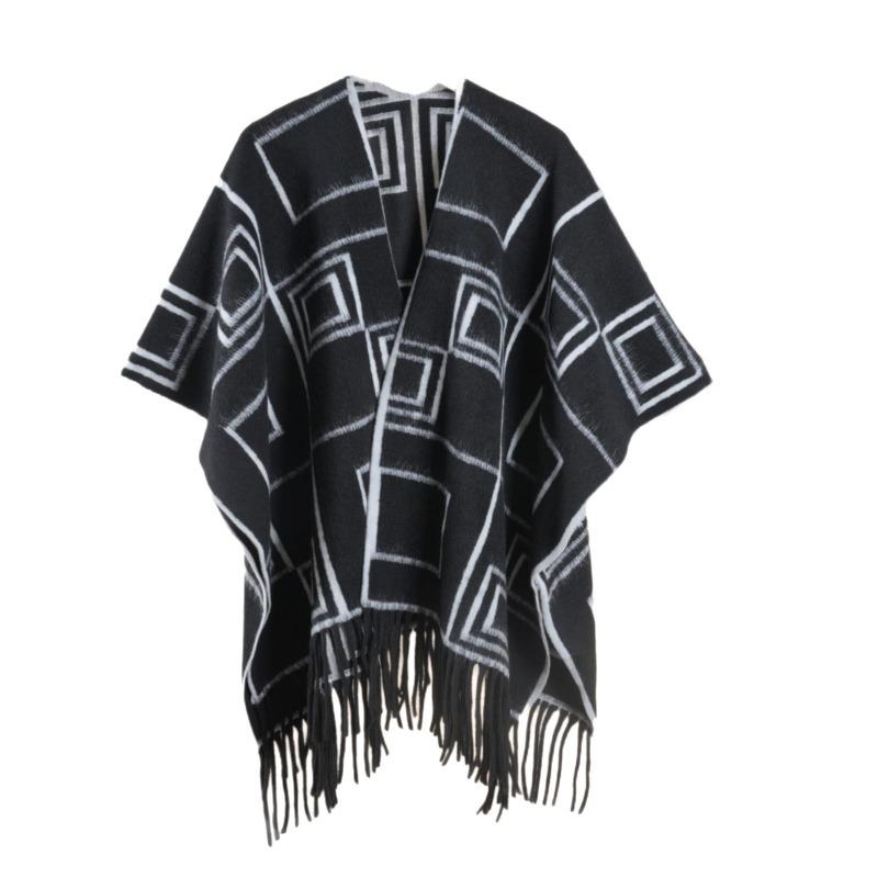 Premium sense simple double-sided thickened printed warm shawl scarf women's autumn and winter indoor outing cold-proof cape