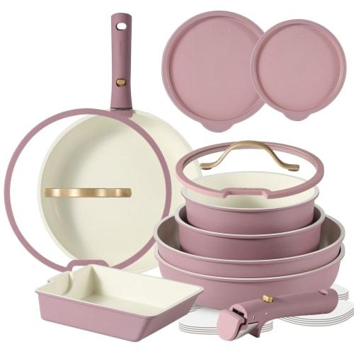 CAROTE 16-Piece Frying Pan Set, Induction and Gas Compatible, PFOA and PFOS Free, Removable Handles, Marble Coat, Non-Stick, Easy To Clean, Luxurious