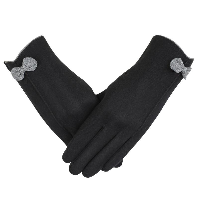 Warm Gloves for Women Plus Velvet Thickened Cold Proof Outdoor Cycling Fashion Cute Bow Touch Screen Autumn and Winter Gloves