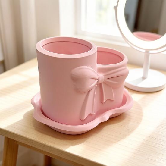 Bow Pen Holder 3D Printed Cute Bow Shaped Pencil Cup Desktop Makeup Brush Organizer for School Home Office Desk Decor