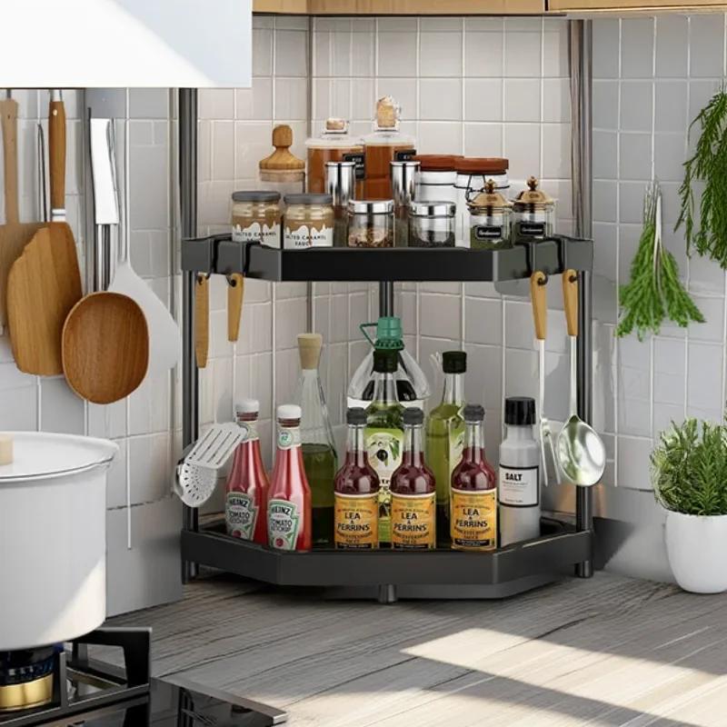 Punch-Free Multi-Layer Stainless Steel Spice Rack - Corner Triangle Shelf for Kitchen Storage