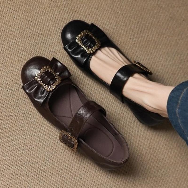 Fashion Retro Round Toe Metal Buckle Flat Mary Jane Shoes Women Fashion Round Toe Bow Low Heel Pumps Elegant Brand Designer Dress Shoes