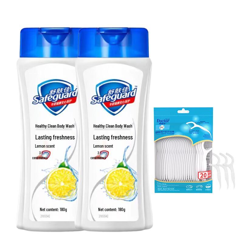 Dr. Tooth Dental Floss Sticks  Safeguard Lemon Shower Gel Bundle