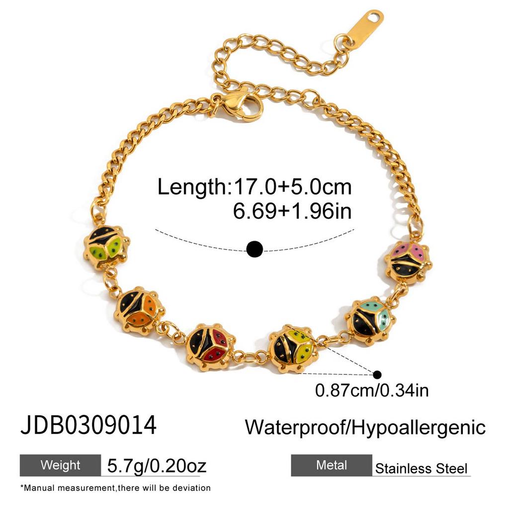 JYL TS Bracelet Necklace Ladybug Design Vintage Style Sweater Chain Invites Luck & Joy