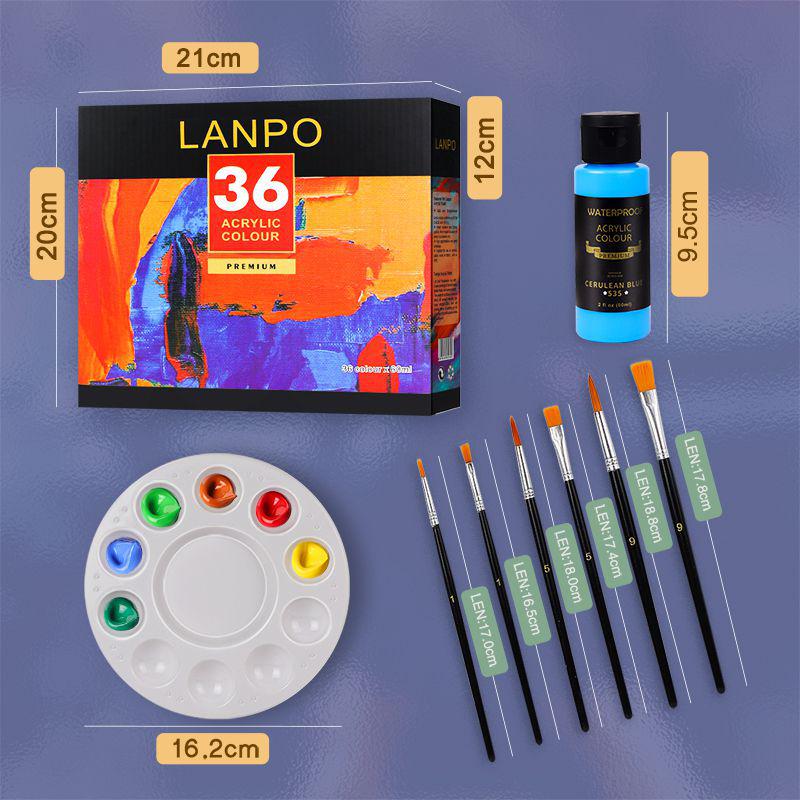 LANPO Acrylic Paint Set: 24 Colors, Waterproof, Beginner-Friendly, Boxed for DIY Projects