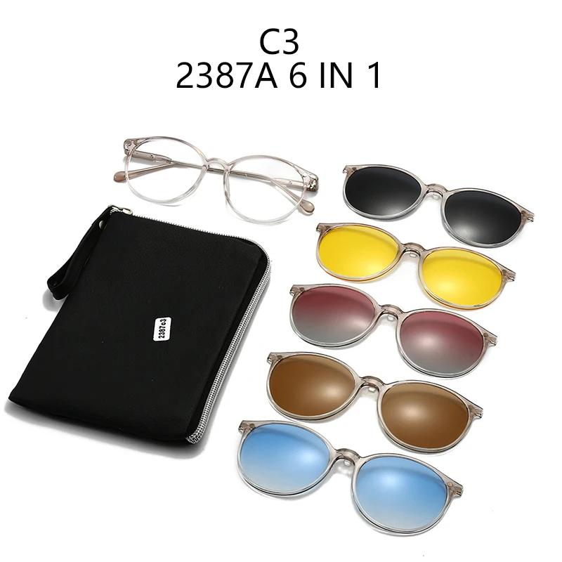 Oval Frame 6 In 1 Frame Women Myopia Sunglasses Fashion Magnetic Clip On Glasses Prescription Eyeglas