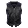 Casual Black Men Cow Leather Vest V-Neck Slim Genuine Leather Vests Mens Cowhide Waistcoat