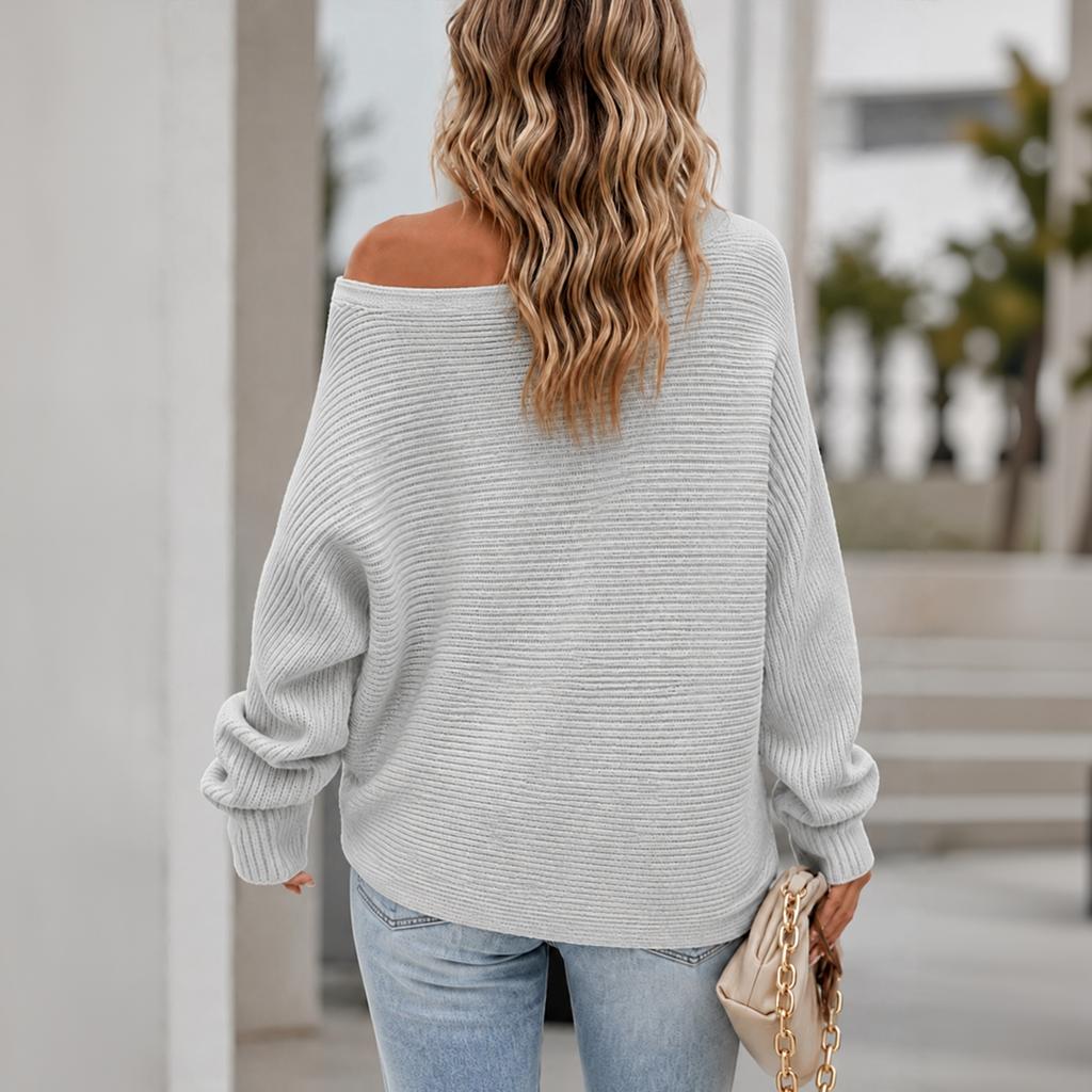 Women's Cross V-Neck Loose Fit Long Sleeve Knit Sweater