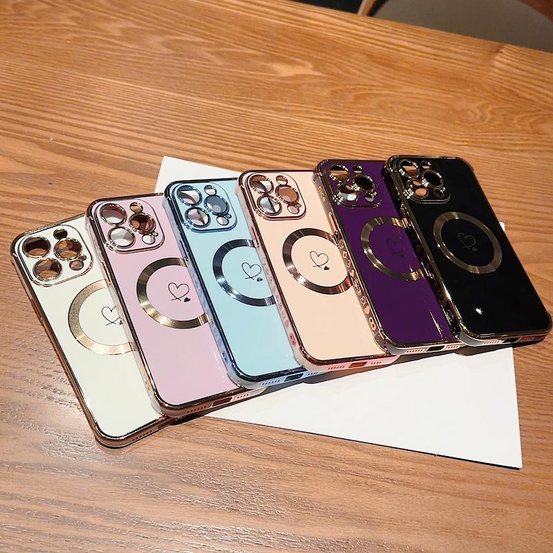 For Magsafe Case for Samsung Galaxy S23 Ultra S22 S21 Plus S24 Ultra S22Plus S20 S21 FE Electroplate Love Pattern Protect Covers