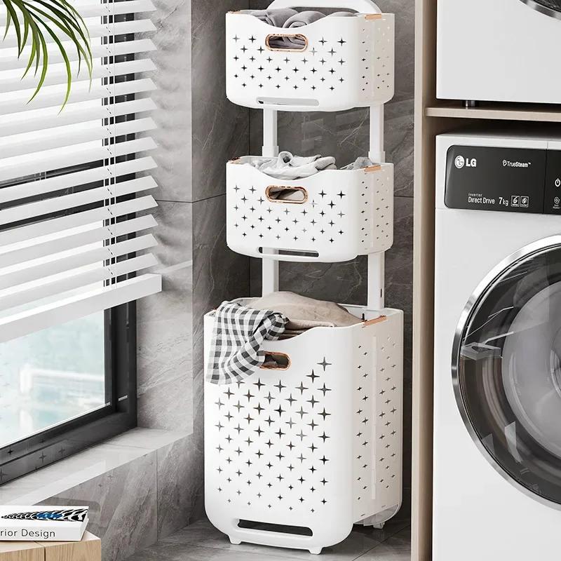 Movable Foldable Laundry Basket Dirty Clothes Storage Basket Clothes Storage Rack Bathroom Organizer Home Daily Storage Supplies
