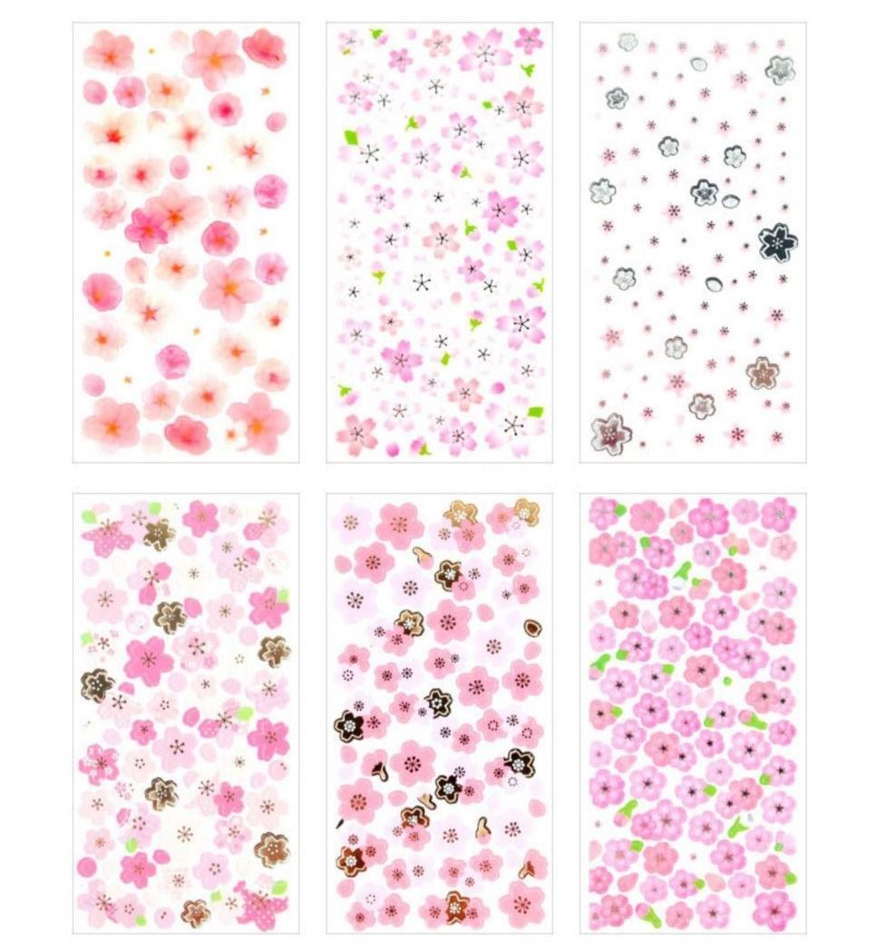 6Pcs/pack Sakura Flower Stickers Kawaii Cherry Blossoms Planner Scrapbooking Journal Decorative Sticker