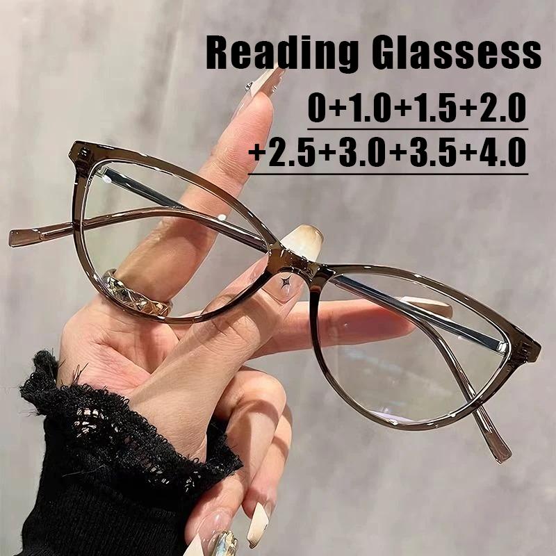 Women's INS Style Anti-blue Light Reading Glasses Fashionable Cat-eye Presbyopia Glasses Popular Metal Eyeglasses 0 To +4.0