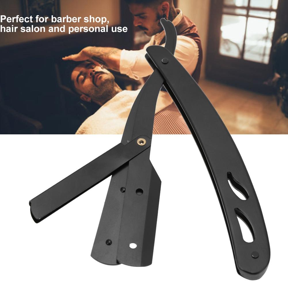 Professional Folding Straight Razor Holder Stainless Steel Beard Shaver Holder Hair Removal Tool Black