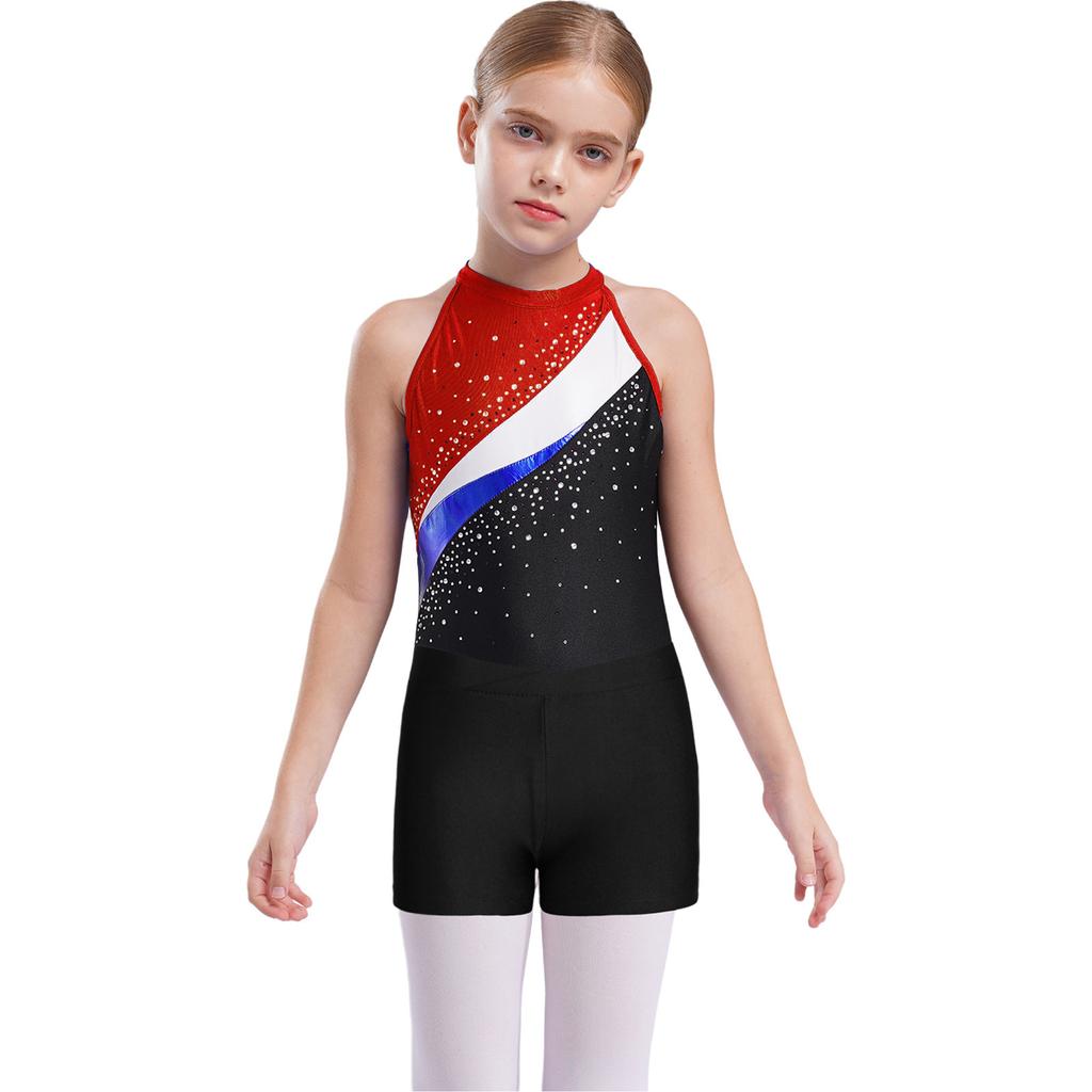Copii Fete Tricou gimnastică fără mâneci Ballet Dance Biketard cu pantaloni scurți Set banda de păr Costume de dans Costum de baie Costum de baie