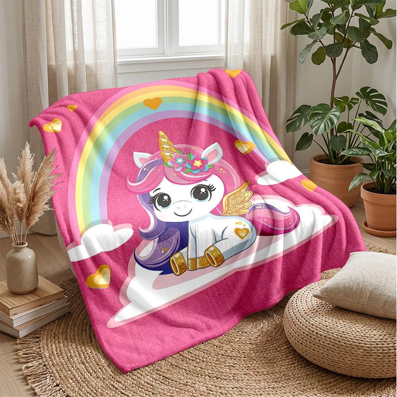 Cute Unicorn Rainbow Blanket Personalized Name Flannel Blanket Soft Cozy Plush Throw for Sofa Bed Lightweight Home Decor