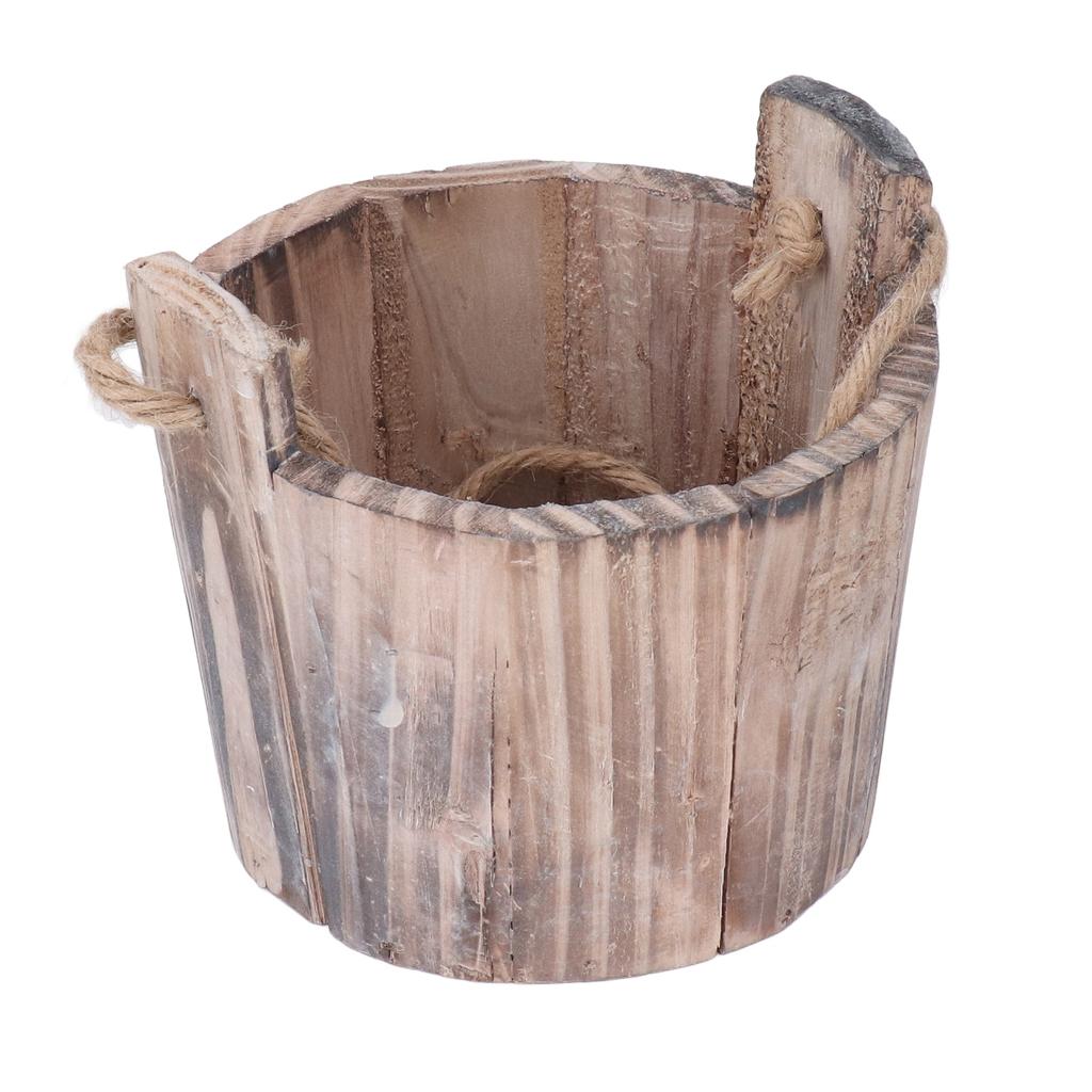 Barrel Planter Round Vintage Rustic Style Wall Hanging Wooden Garden Flower Pot for Garden Patio