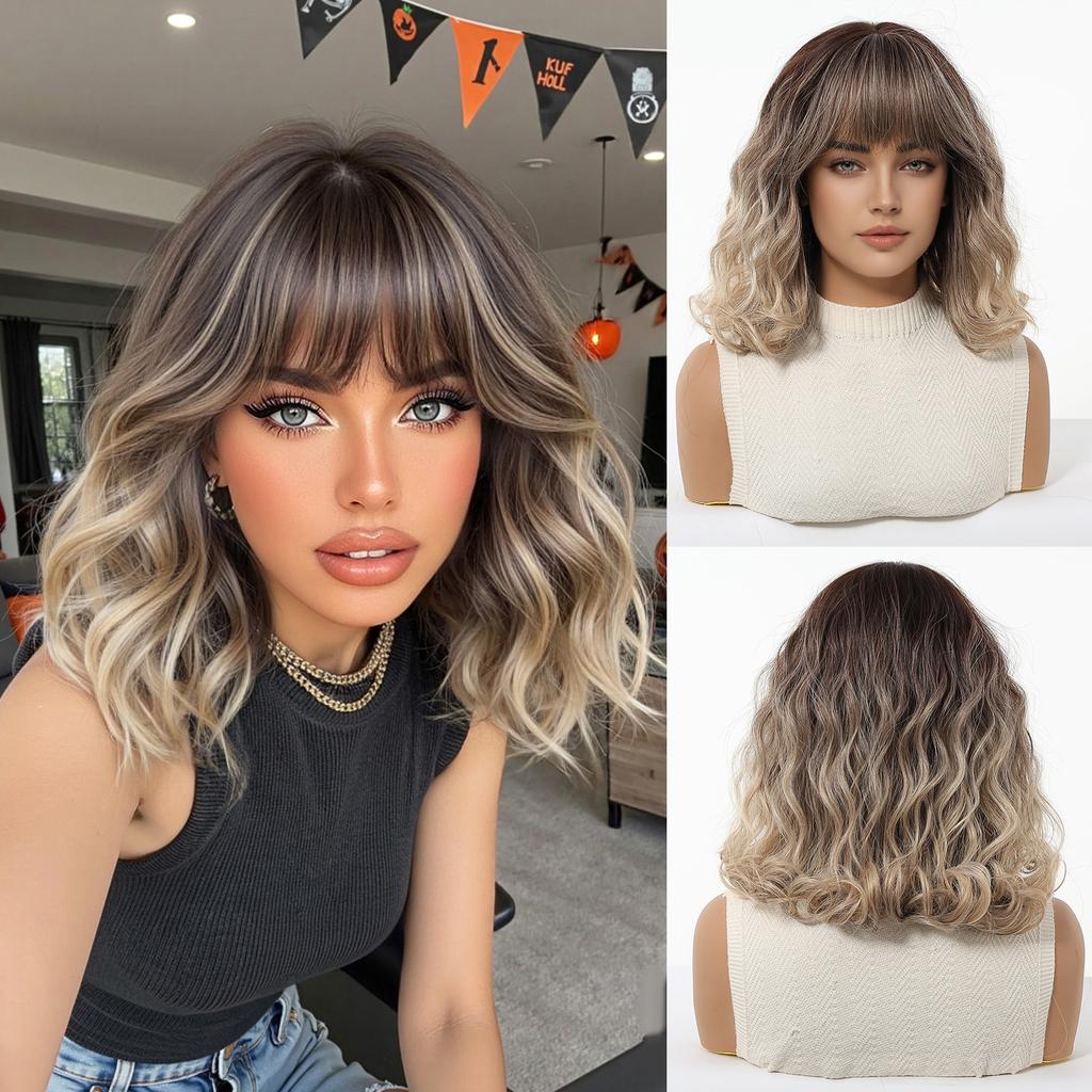 Wig Female Cute Wind Blonde Bobo Head Short Curly Hair Matte High Temperature Silk Full Head