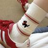Trendy Japanese-Style Striped Women's Mid-Calf Socks with Cute Embroidered Puppy Design for Spring and Autumn