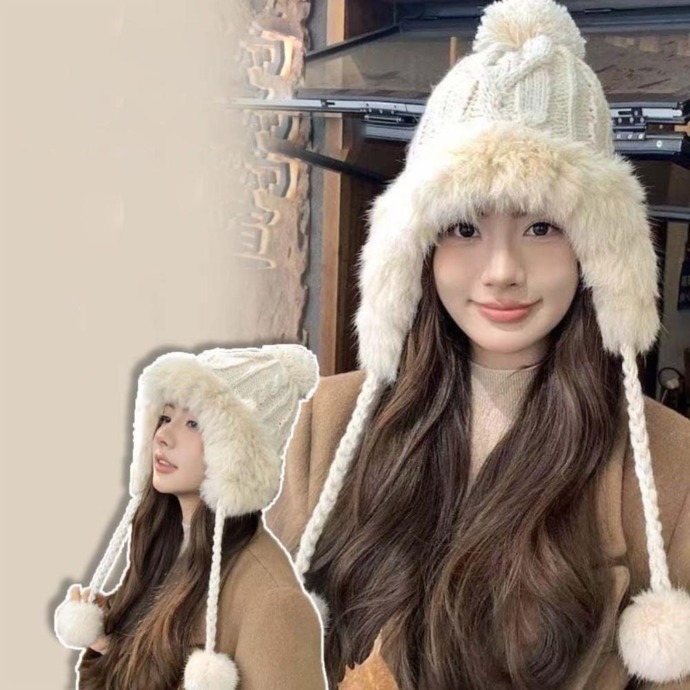 Pompom Knitted Hat Knitted Ear Protection Hat New Beanie Hat  Autumn and Winter