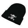 Solid Simple Color Knitted Hat With Skeleton Embroidery Design For Daily